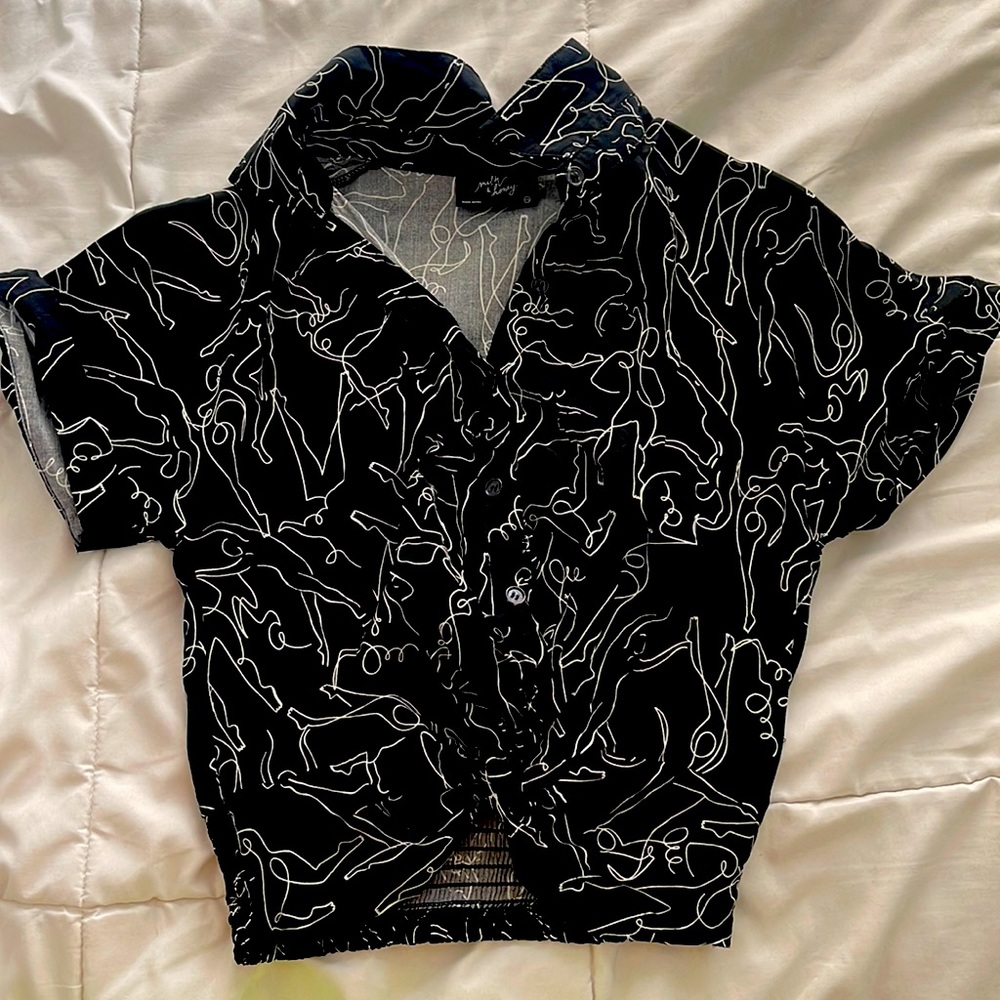 Abstract Artistic Black Button-Up